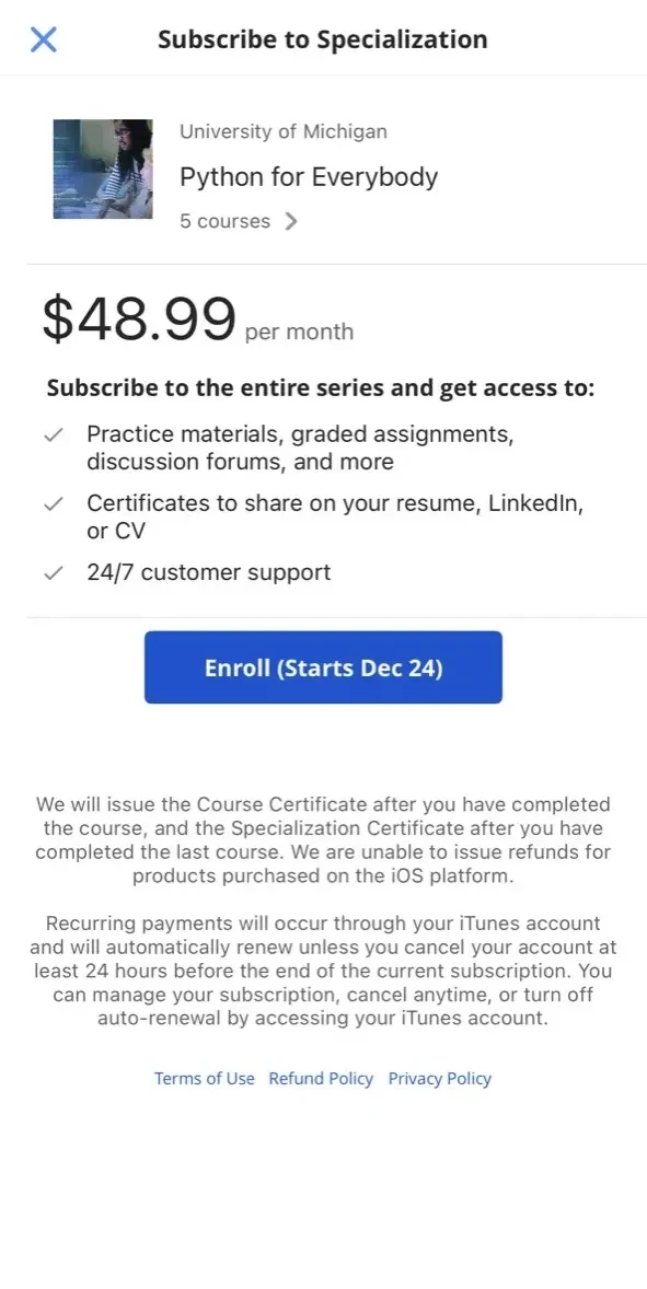 Coursera paywall screen