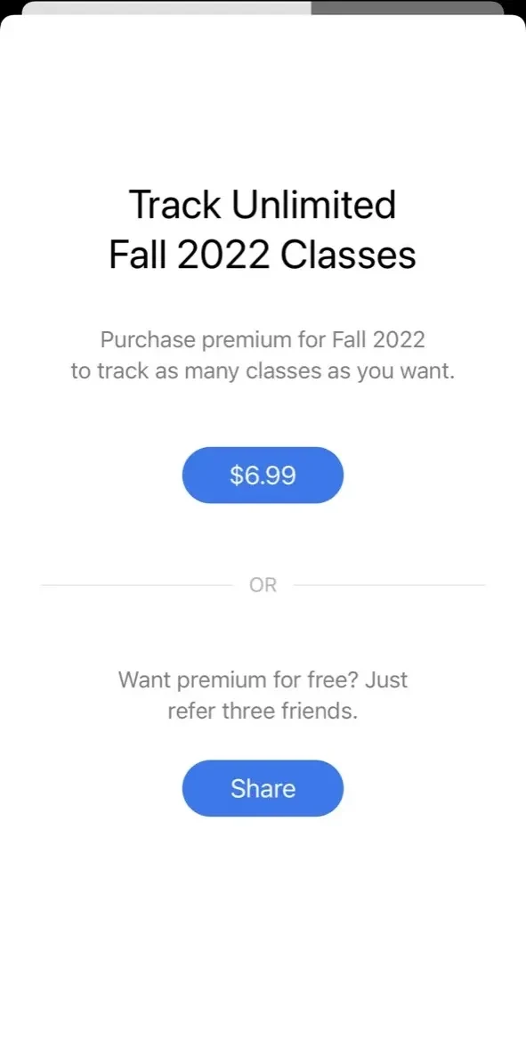Coursicle paywall screen