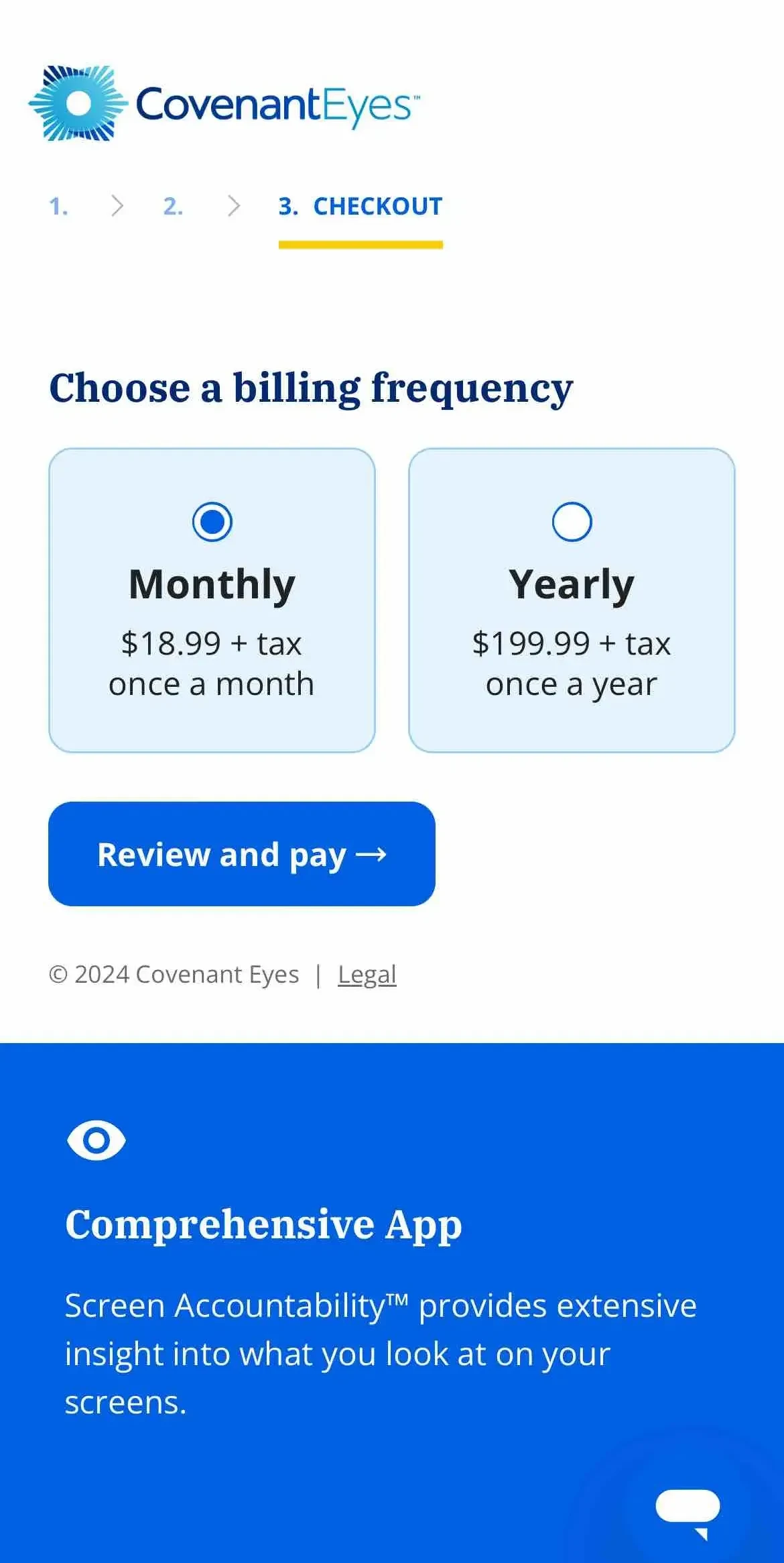 Covenant Eyes paywall screen