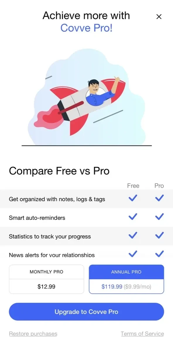 Covve paywall screen
