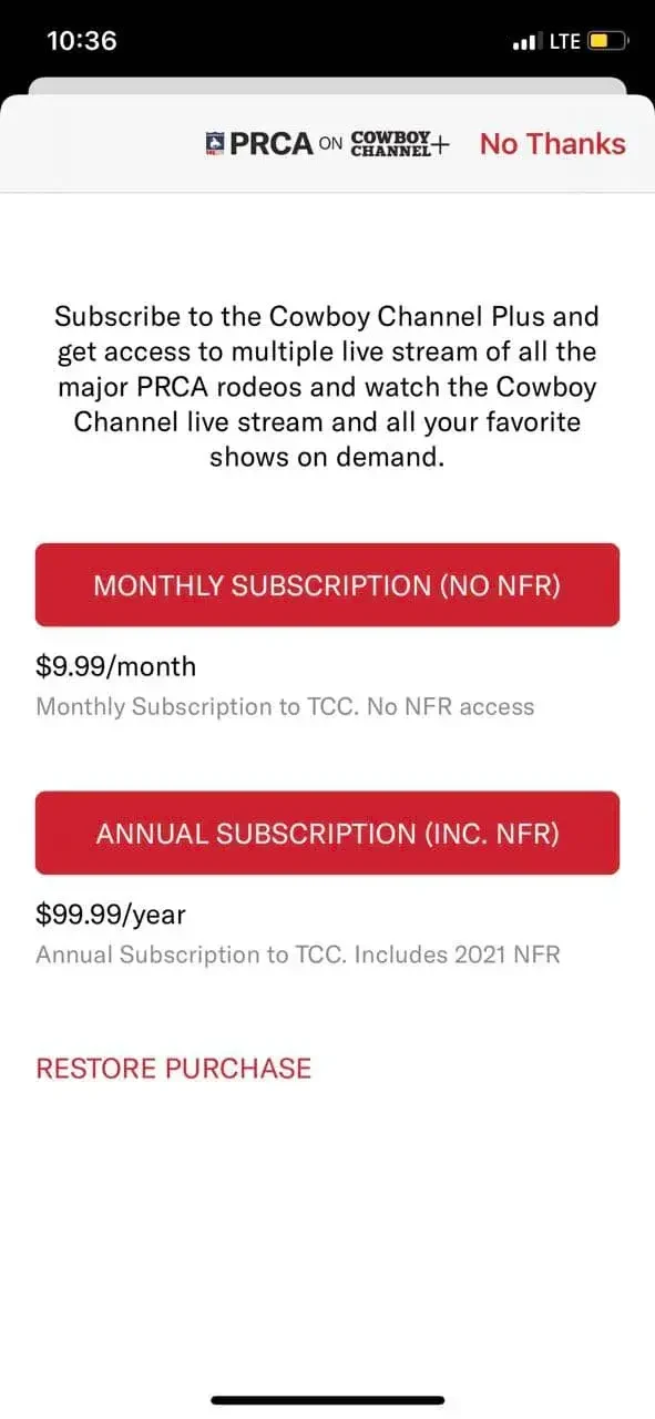 Cowboy Channel Plus paywall screen