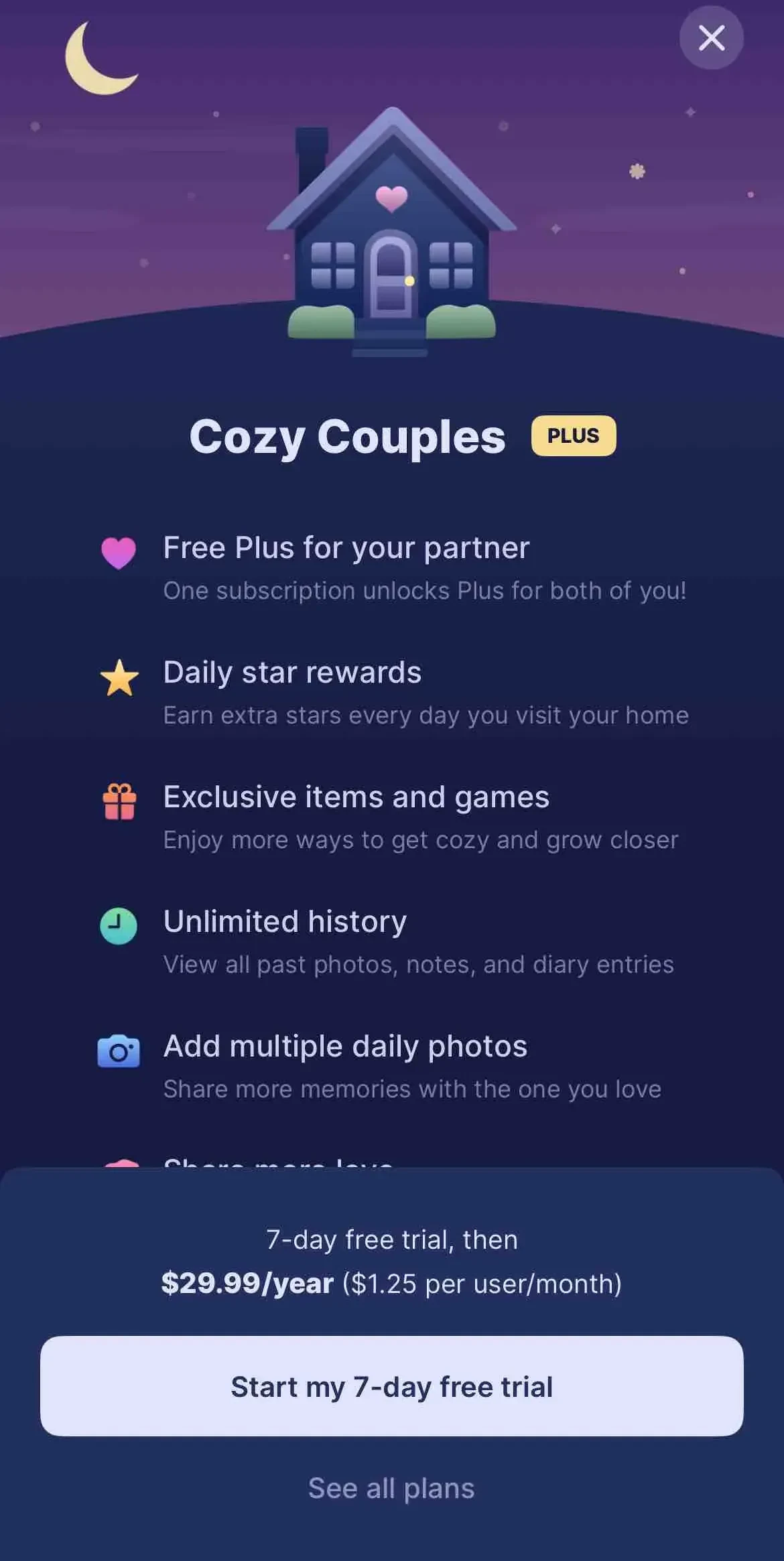 Cozy Couples paywall screen