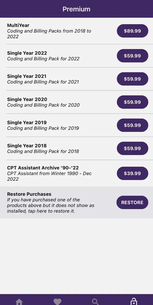 CPT QuickRef paywall screen