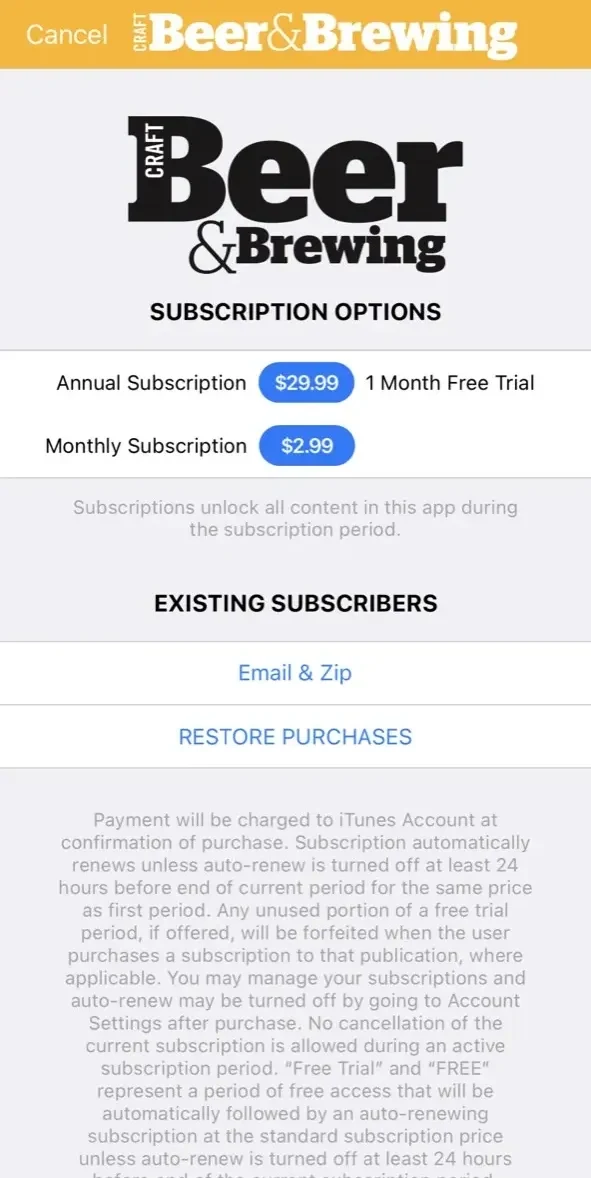 Craft Beer paywall screen