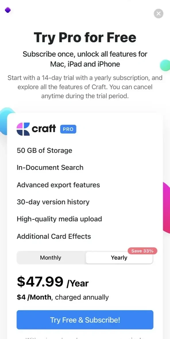 Craft paywall screen