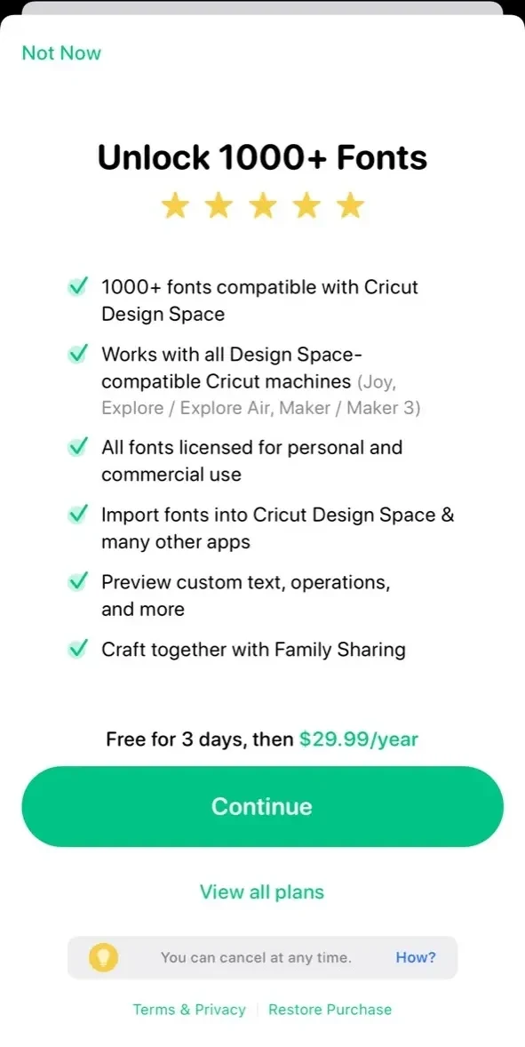 Crafti paywall screen