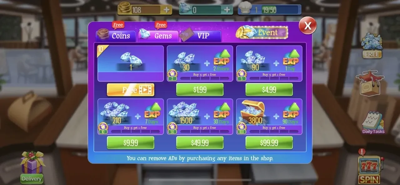 Crazy Cooking Star Chef paywall screen