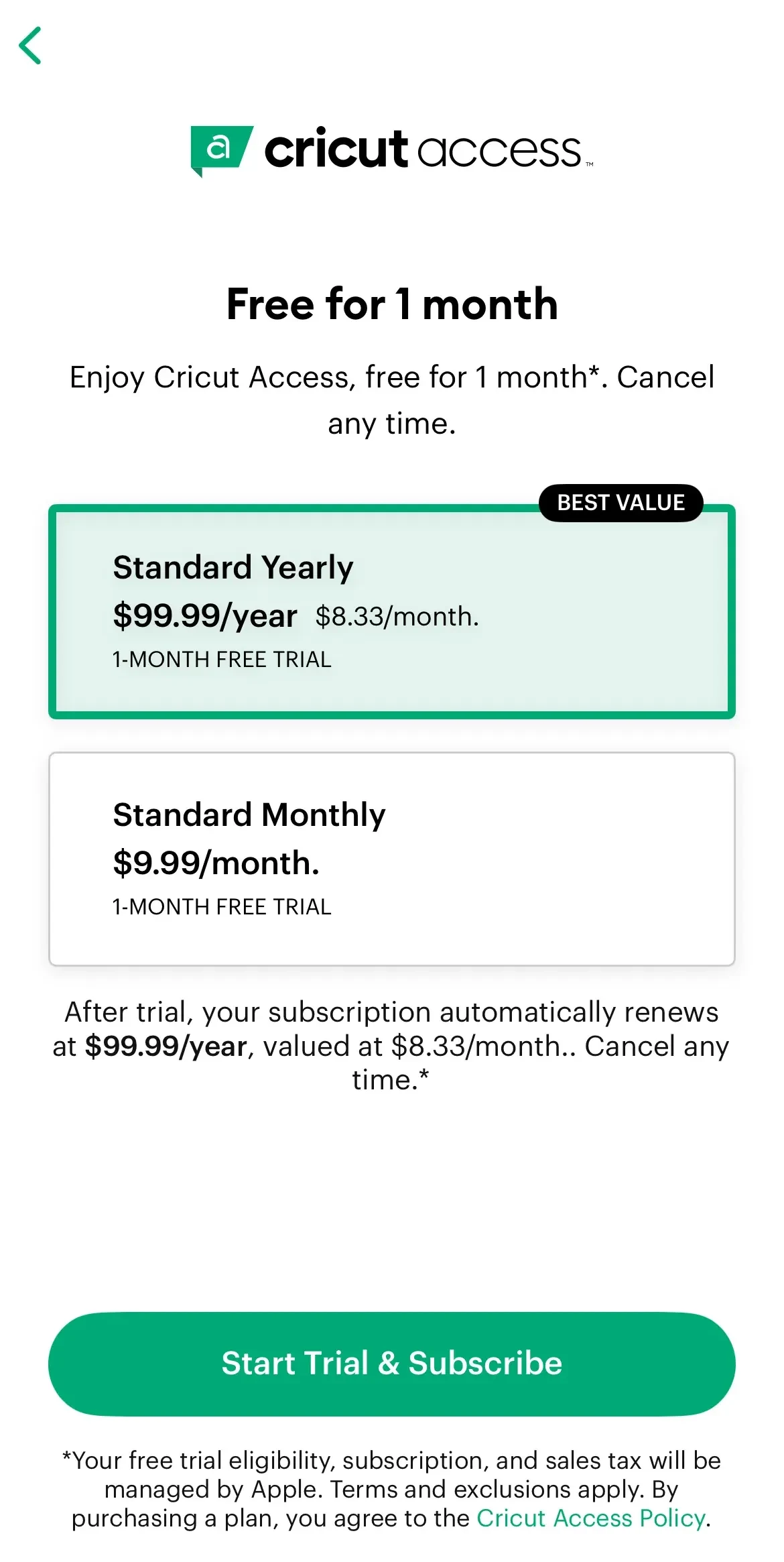 Cricut Design Space paywall screen