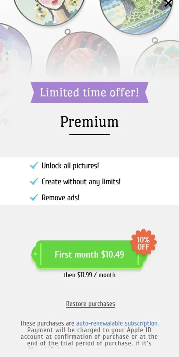 Cross Stitch Club paywall screen