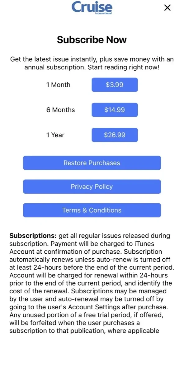 Cruise paywall screen