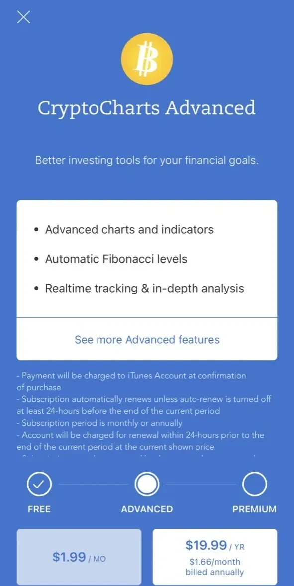 Crypto Top Charts paywall screen