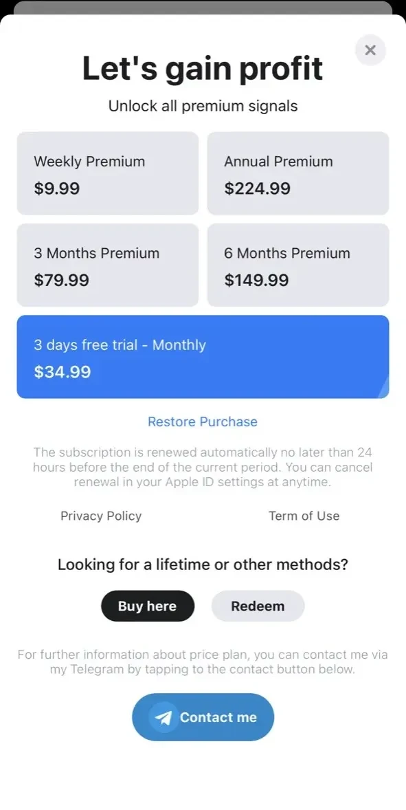 Crypto Trading App paywall screen