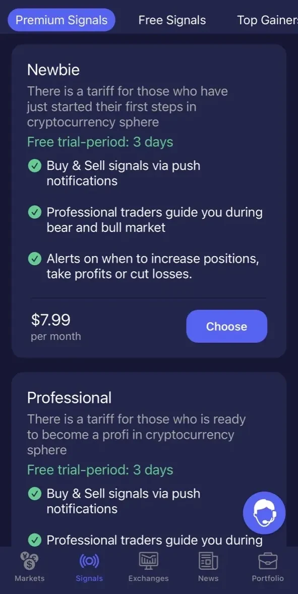 Crypto trading signals paywall screen