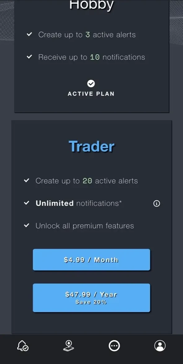 Cryptocurrency Alerting paywall screen