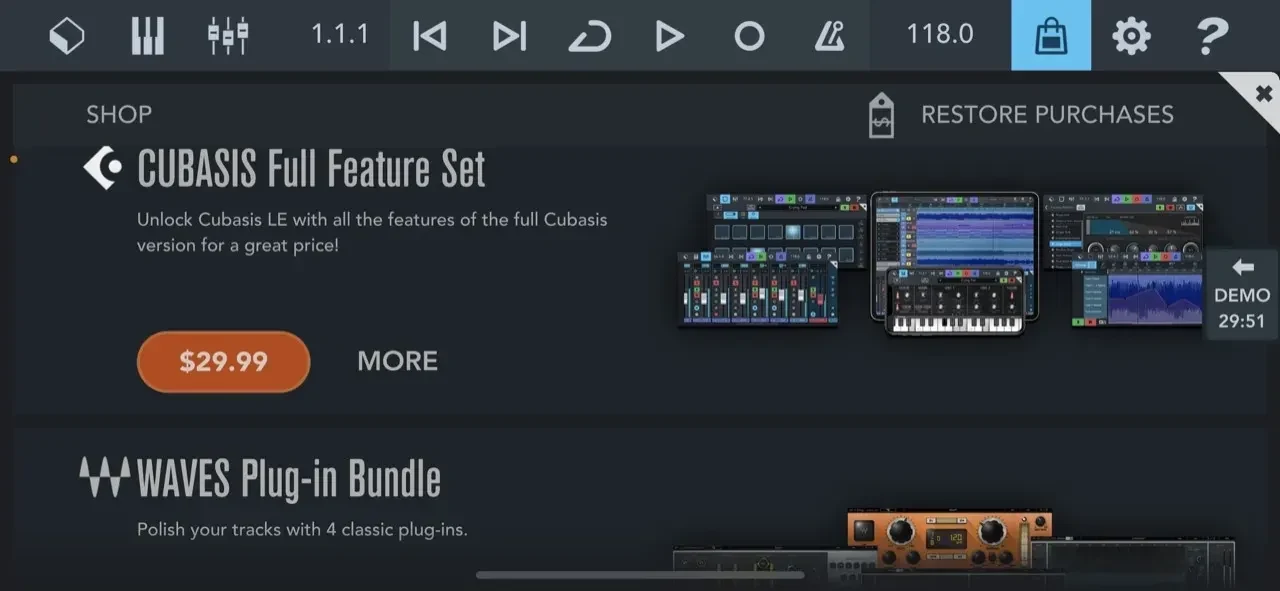 Cubasis LE 3 paywall screen