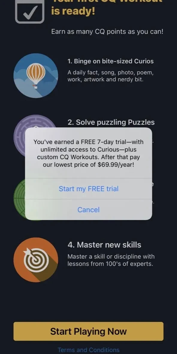 Curious paywall screen