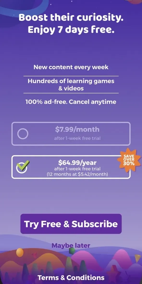 Curious World paywall screen