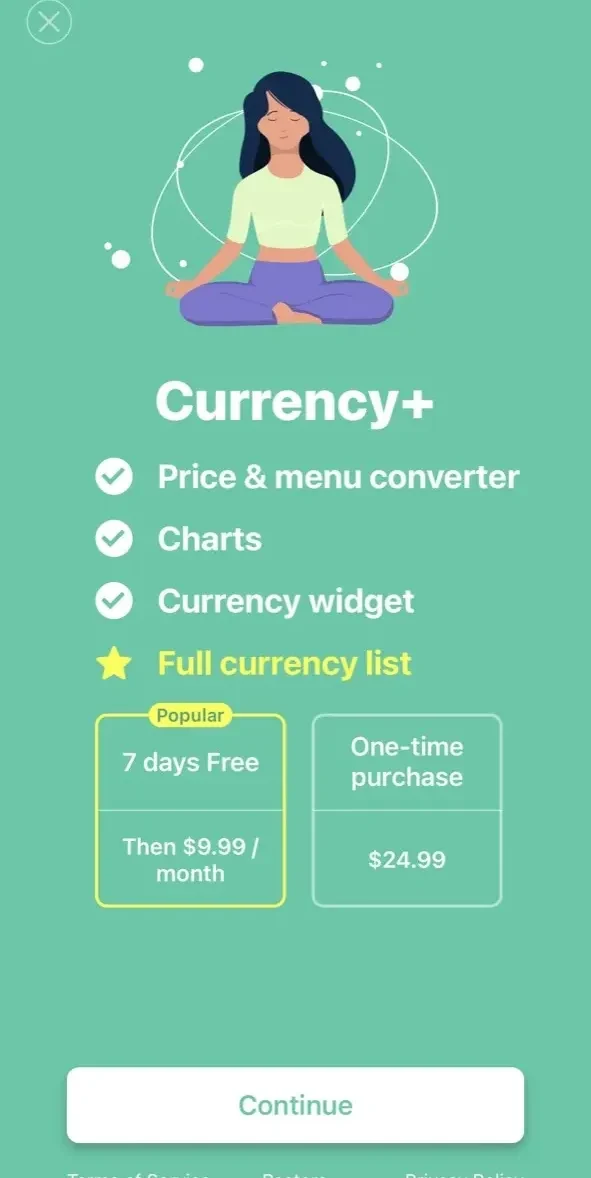 Currency converter paywall screen