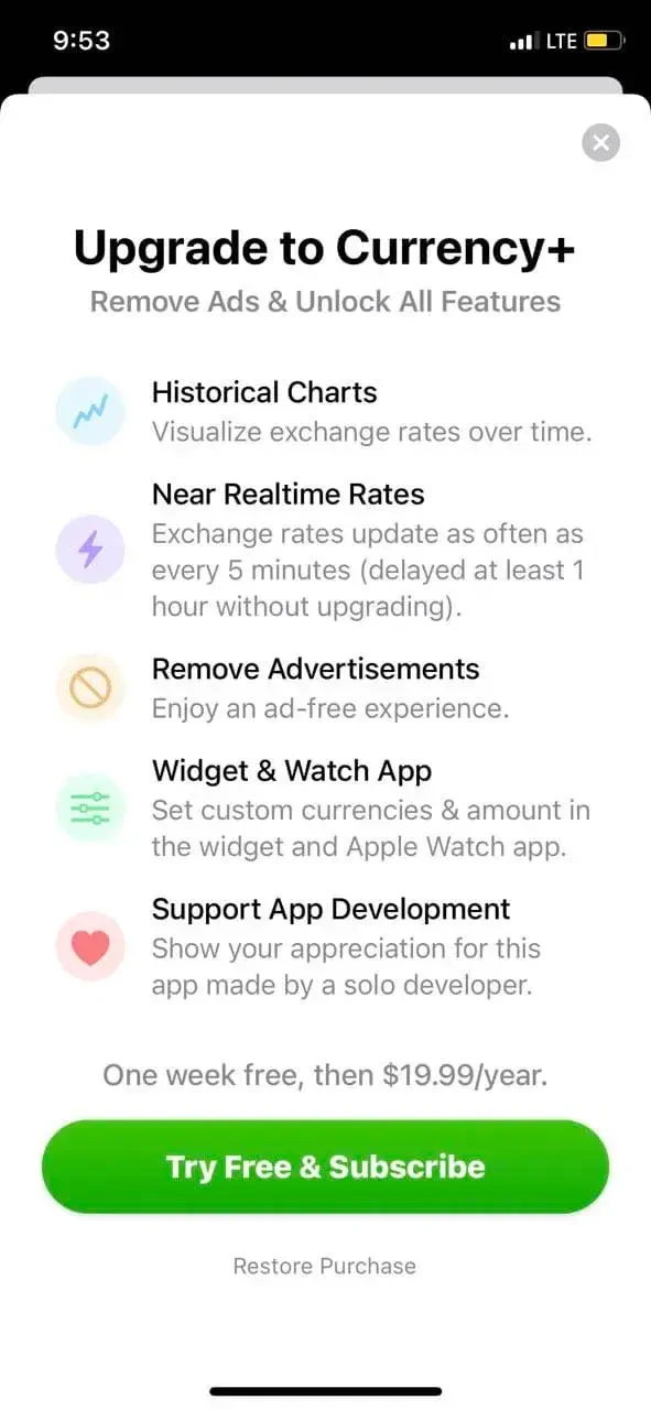 Currency paywall screen