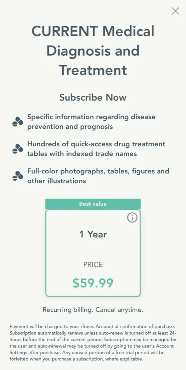 Current Med Diag paywall screen