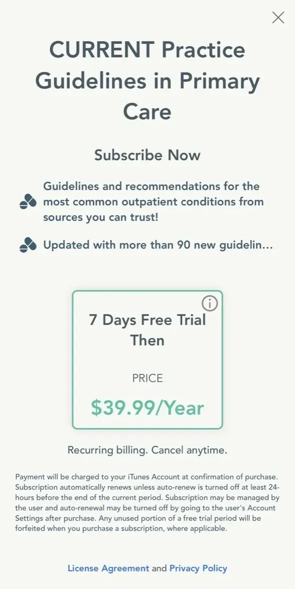 Current Practice Guidelines paywall screen