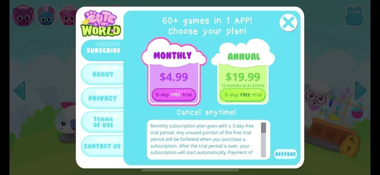 Cute paywall screen