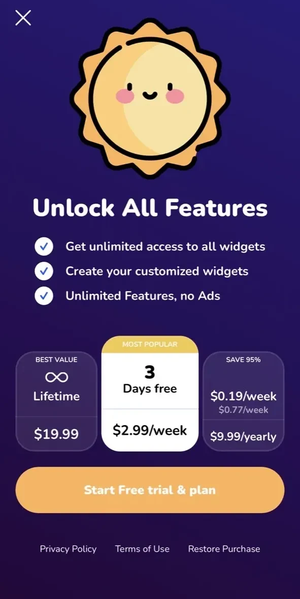 CuteWeather paywall screen