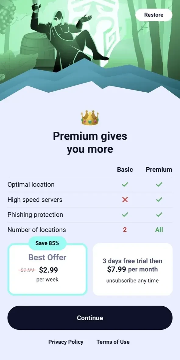 Cyberhelmet VPN paywall screen