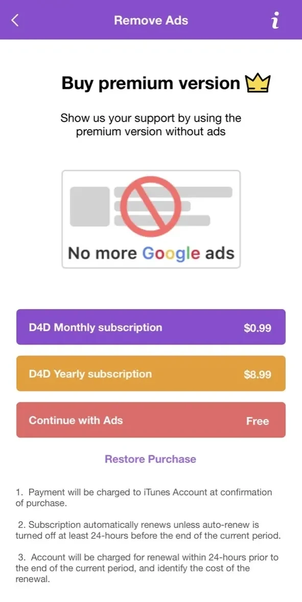 D4D paywall screen