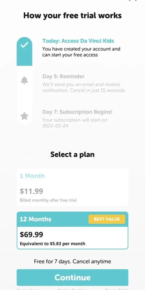 Da Vinci Family Entertainment paywall screen
