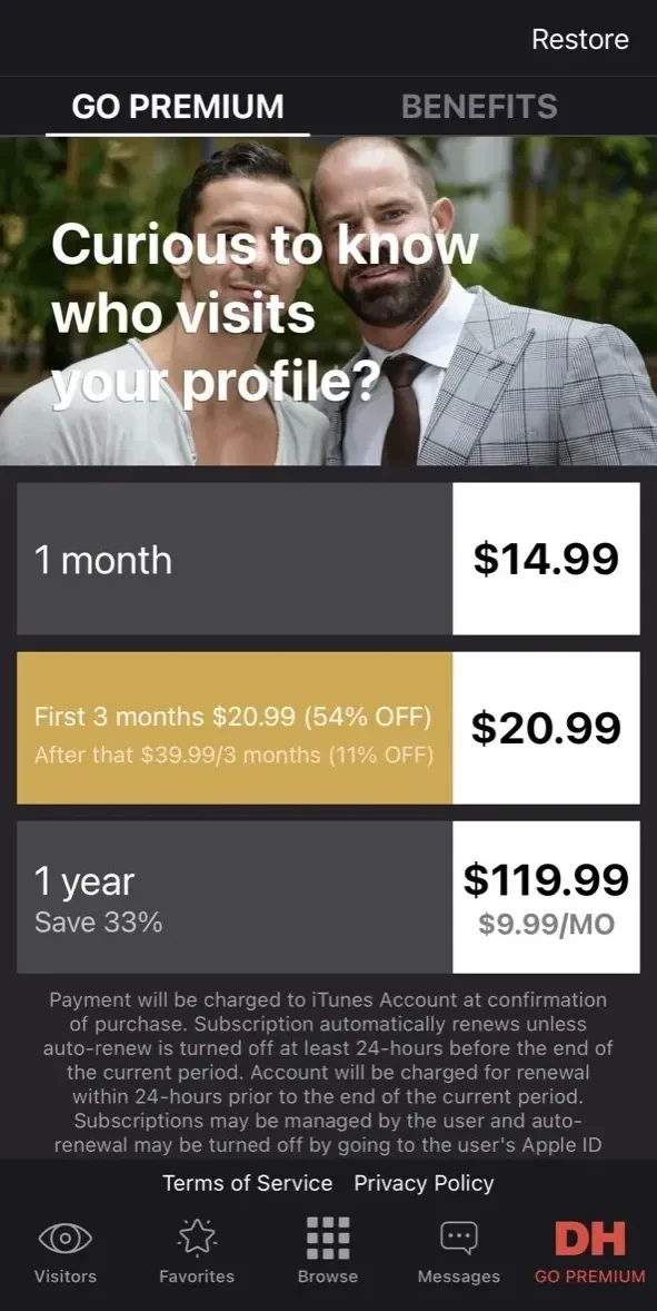 Daddyhunt paywall screen