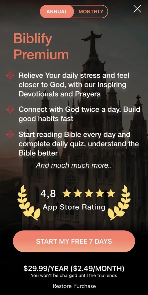 Daily Bible Verse paywall screen