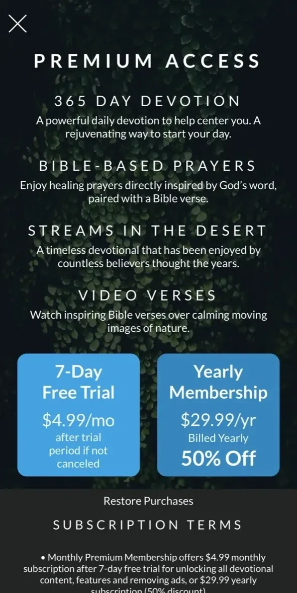 Daily Bible Verse of the paywall screen