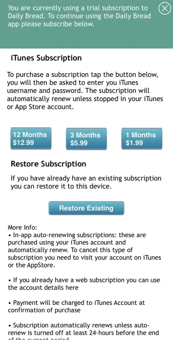 Daily Bread paywall screen