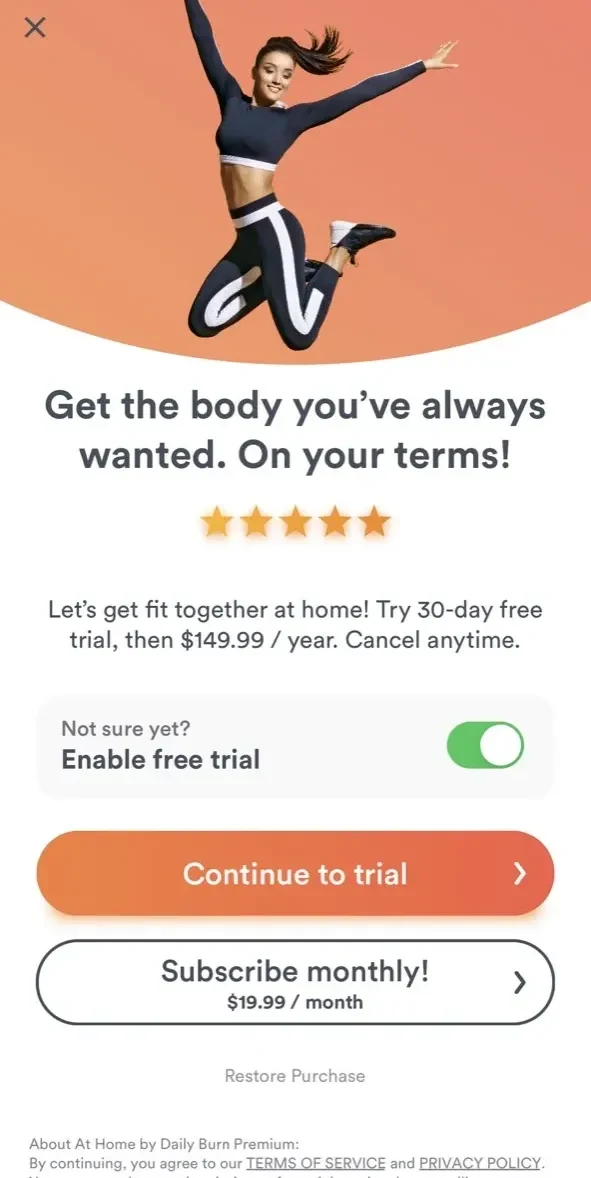 Daily Burn paywall screen