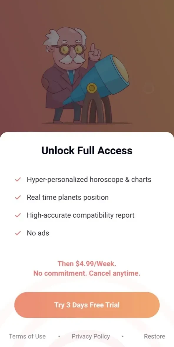 Daily Horoscope App 2024 paywall screen