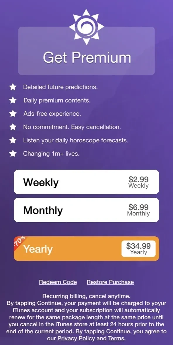 Daily Horoscope paywall screen