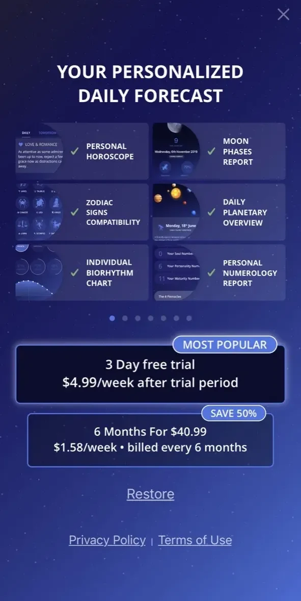 Daily Horoscope & Astrology paywall screen