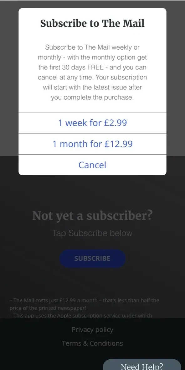 Daily Mail Newspaper paywall screen