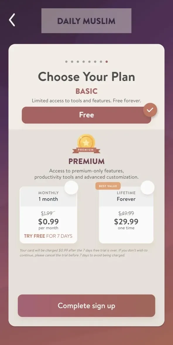 Daily Muslim paywall screen