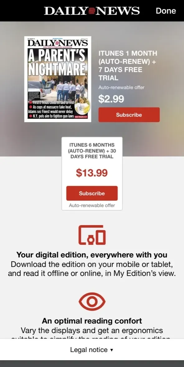Daily News paywall screen