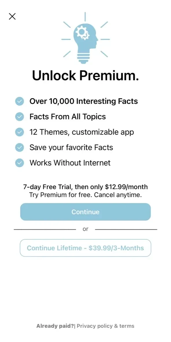 Facts paywall screen