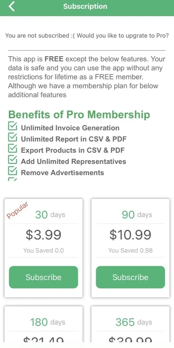Daily Sales Record paywall screen