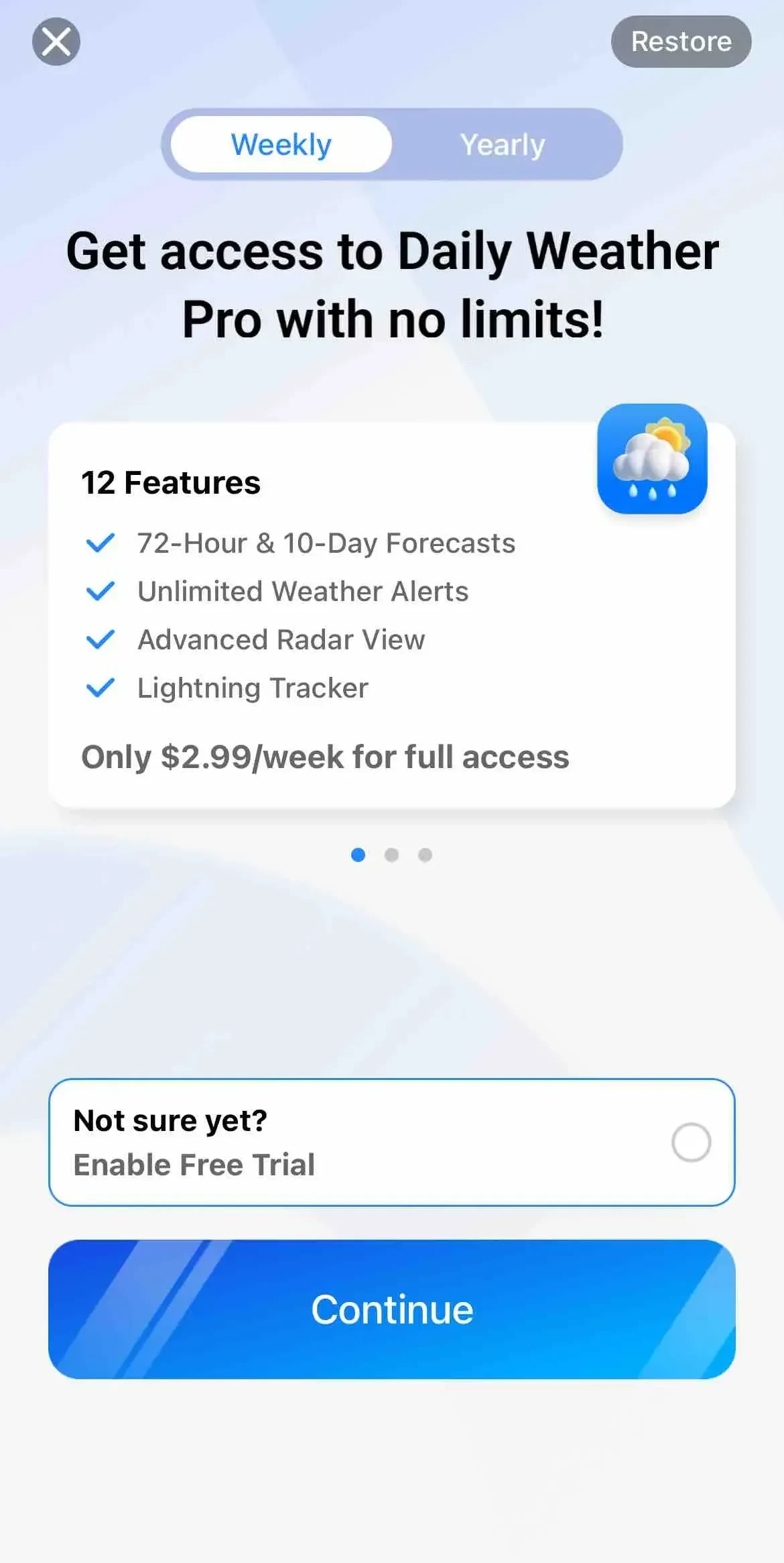 Daily Weather paywall screen