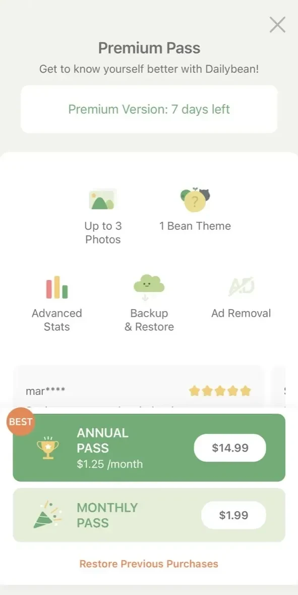 DailyBean paywall screen