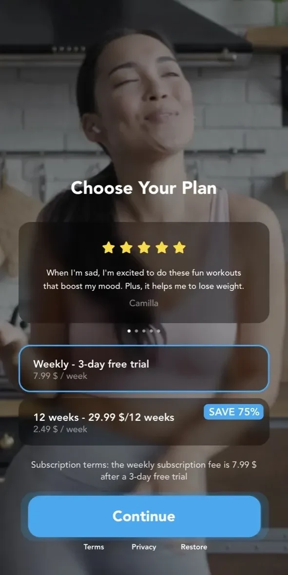 Dancebit paywall screen