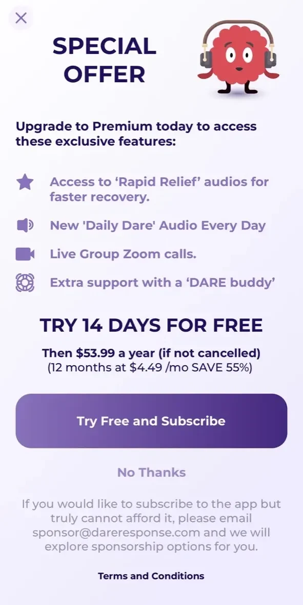 Dare paywall screen