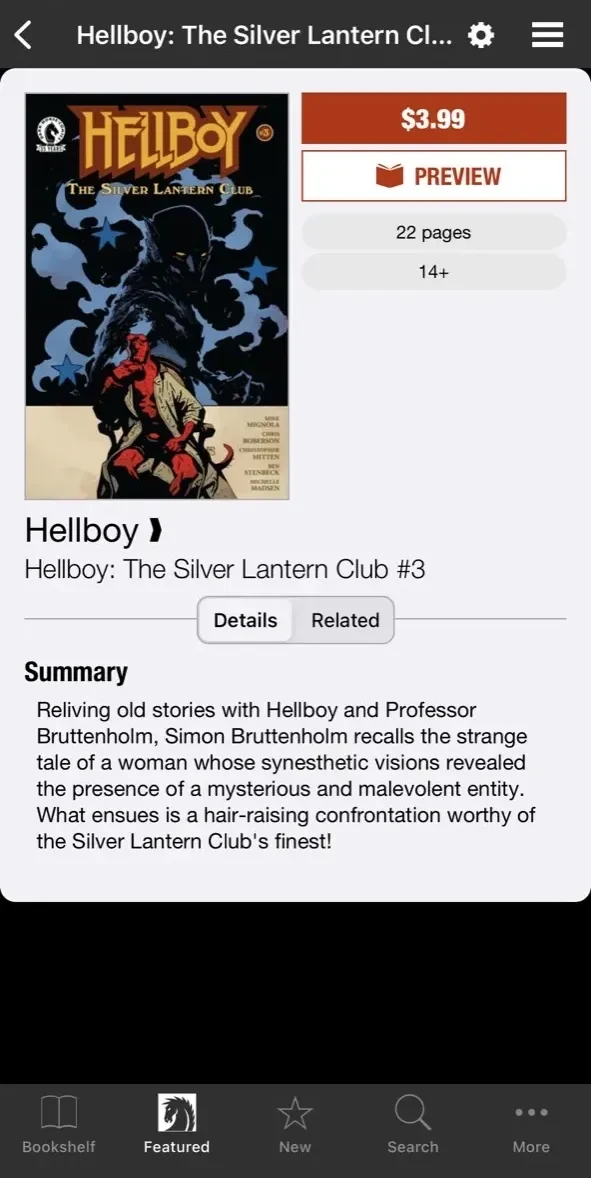 Dark Horse Comics paywall screen