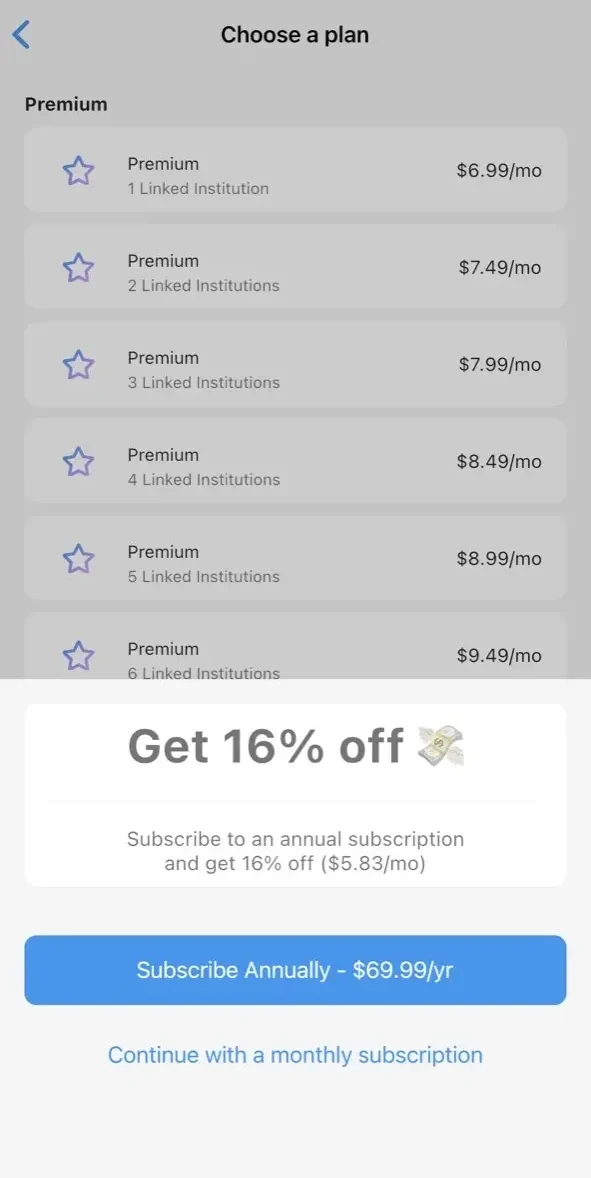 DAS Budget paywall screen