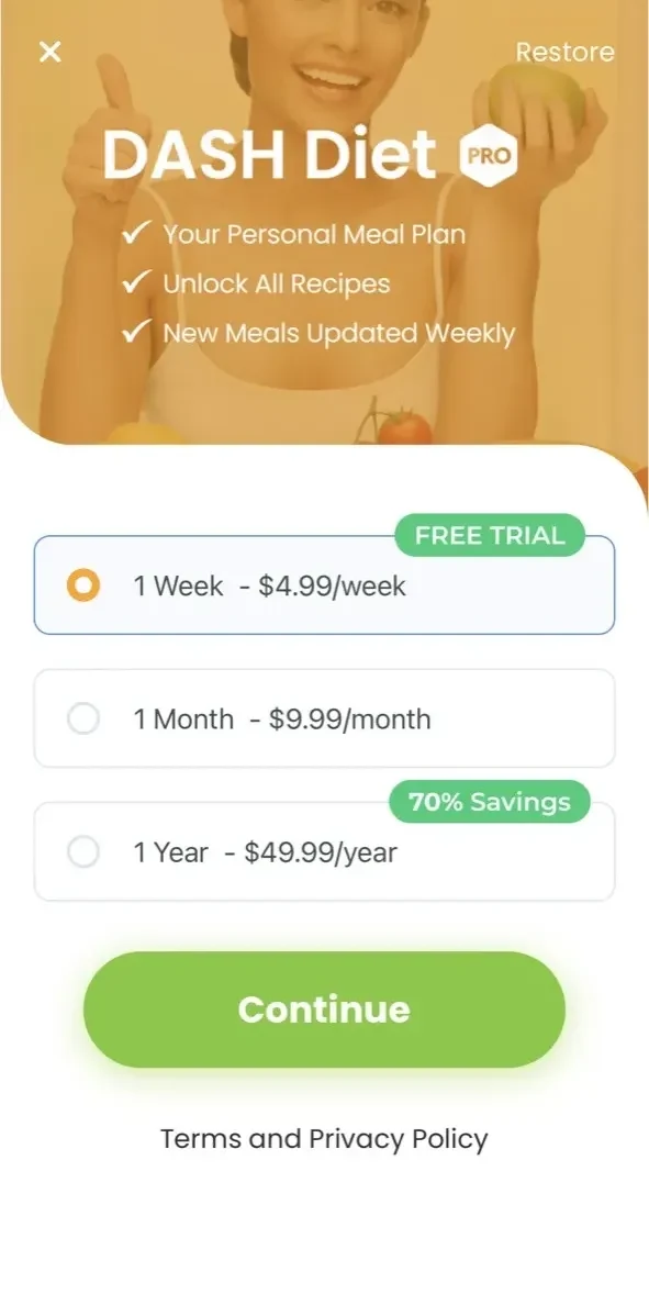 Dash Diet Plan paywall screen